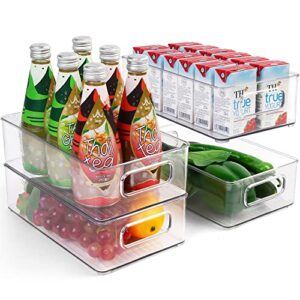 lotfancy refrigerator organizer bins, 4 pack,10x6x3 in, clear plastic storage bins for pantry organization, stackable containers for fridge, kitchen drawer, freezer, cabinet