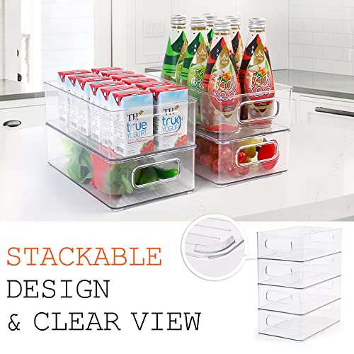 LotFancy Refrigerator Organizer Bins, 4 Pack,10x6x3 in, Clear Plastic Storage Bins for Pantry Organization, Stackable Containers for Fridge, Kitchen Drawer, Freezer, Cabinet