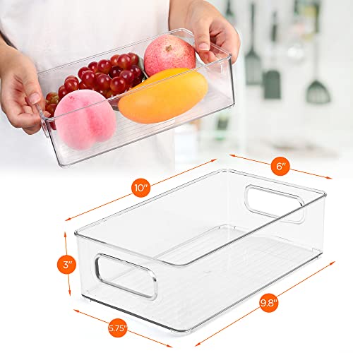 LotFancy Refrigerator Organizer Bins, 4 Pack,10x6x3 in, Clear Plastic Storage Bins for Pantry Organization, Stackable Containers for Fridge, Kitchen Drawer, Freezer, Cabinet