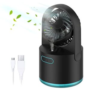 kvutciein portable misting fan, rechargeable personal cooling mister fan with 7 color nightlights, spray water mist fan with 300ml water tank for home/ travel/ outdoors/ hiking/ camping (black)
