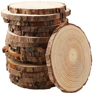 fswcck 17 pcs unfinished wood slices for centerpieces 5.1-5.5 inch,round wooden discs with tree bark,wood cookies circles for crafts christmas ornaments,wood slice for rustic wedding decoration