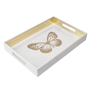 zvasti faux leather butterfly printed tray. white faux leather trays for coffee table. rectangle tray with handles