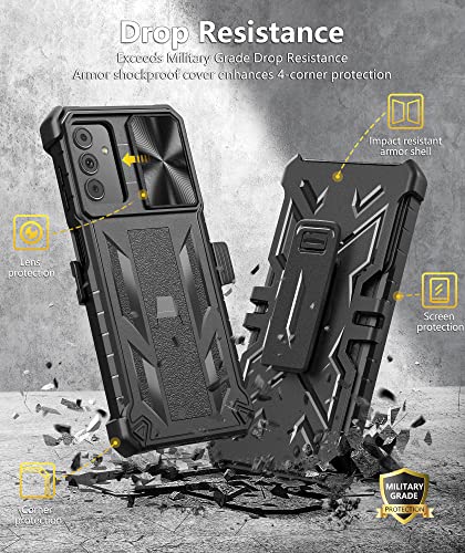 Case for Samsung Galaxy A13 5G: Military Grade Drop Proof Protection Rugged Protective A13 5G/4G Phone Cover with Belt Clip Holster Kickstand & Slide - Shockproof TPU Matte Textured Bumper - Black