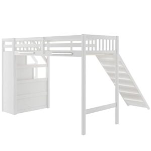 Harper & Bright Designs Twin Loft Bed with Slide and Storage, Wood Kids Loft Bed Frame with Staircase, No Box Spring Needed (Twin, White with Staircase)