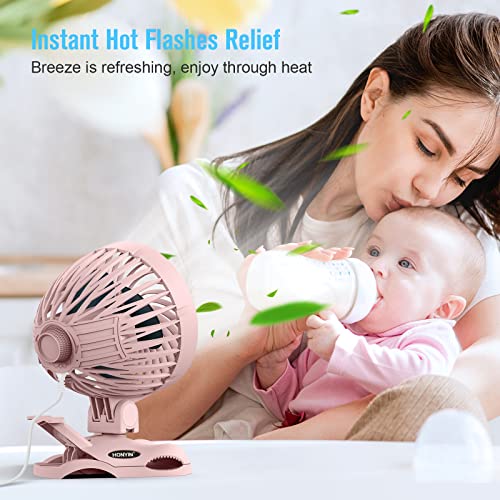 HONYIN Small Clip on Fan, 6” CVT USB Desk Fan, Strong Airflow, Quiet Table Cooling Fan, Portable Personal Fan with Sturdy Clamp for Bed Office Treadmill Baby Stroller