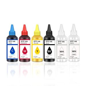 1dfaul dtf transfer ink, dtf ink refill for inkjet printers heat transfer film printing, kcmy & white 6pcs sets (100ml)