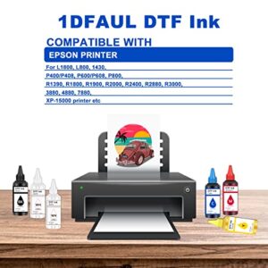 1DFAUL DTF Transfer Ink, DTF Ink Refill for Inkjet Printers Heat Transfer Film Printing, KCMY & White 6PCS Sets (100ML)