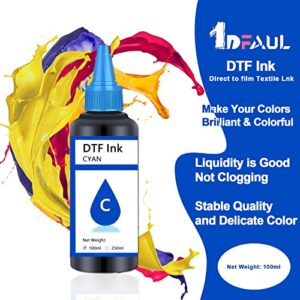 1DFAUL DTF Transfer Ink, DTF Ink Refill for Inkjet Printers Heat Transfer Film Printing, KCMY & White 6PCS Sets (100ML)