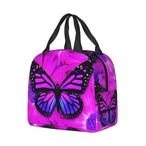 QIUWIOV Purple Butterfly Lunch Bag Insulated Reusable Lunch Box Thermal Tote Bag Container Cooler Bag for Women Men Travel/Picnic/Work/Beach