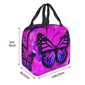 QIUWIOV Purple Butterfly Lunch Bag Insulated Reusable Lunch Box Thermal Tote Bag Container Cooler Bag for Women Men Travel/Picnic/Work/Beach