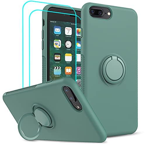 LeYi for iPhone 8 Plus Case iPhone 7 Plus Case, iPhone 6s Plus Case iPhone 6 Plus Case, with 2 PCS Glass Screen Protector, Liquid Silicone Gel Rubber Soft Shockproof Case for iPhone 8 Plus, Green