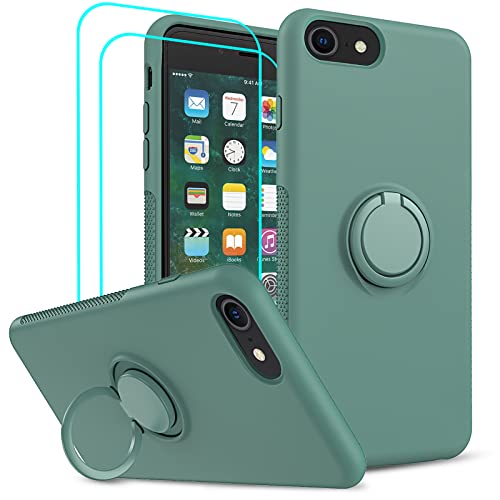 LeYi for iPhone 8/7/6s/6 Case with Stand & 2 Glass Screen Protectors - Green Liquid Silicone Shockproof Cover for Women, Girls, Boys