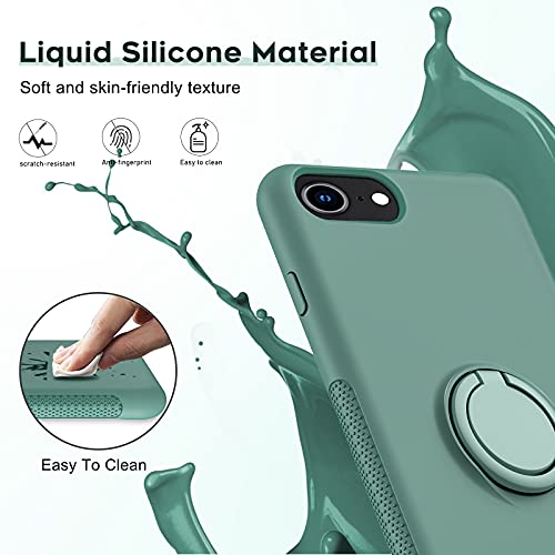 LeYi for iPhone 8/7/6s/6 Case with Stand & 2 Glass Screen Protectors - Green Liquid Silicone Shockproof Cover for Women, Girls, Boys