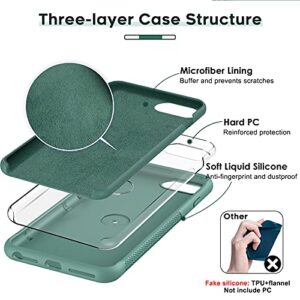 LeYi for iPhone 8/7/6s/6 Case with Stand & 2 Glass Screen Protectors - Green Liquid Silicone Shockproof Cover for Women, Girls, Boys