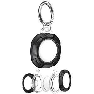 air tag holder case compatible apple airtag keychain, full protective anti-scratch air tag tracker cover with key ring for bag luggage dog collar (black)