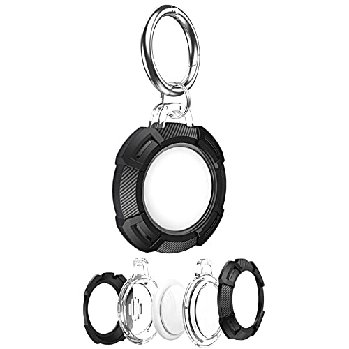 Air Tag Holder Case Compatible Apple Airtag Keychain, Full Protective Anti-Scratch Air Tag Tracker Cover with Key Ring for Bag Luggage Dog Collar (Black)