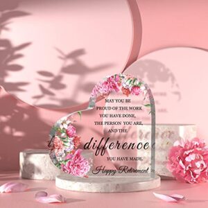 Acrylic Heart Retirement Gifts for Women 2023 Keepsake and Paperweight Retirement Plaque Inspirational Gifts for Retired Table Decoration for Coworker Teachers Nurses Graduation(4 x 4 x 0.4 Inch)