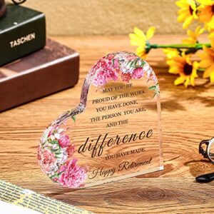 Acrylic Heart Retirement Gifts for Women 2023 Keepsake and Paperweight Retirement Plaque Inspirational Gifts for Retired Table Decoration for Coworker Teachers Nurses Graduation(4 x 4 x 0.4 Inch)