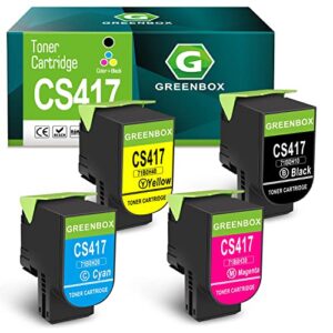 greenbox remanufactured cs417 toner cartridge 6,000 pages replacement for lexmark cs417 cs417dn cx417 cx417de cs517 cs517de cx517 cx517de ( 4-pack, high yield )