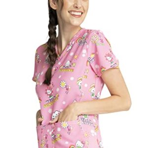 Tooniforms Women Scrubs Top V-Neck Print TF770, XL, Hello Kitty Sunshine