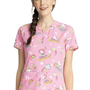 Tooniforms Women Scrubs Top V-Neck Print TF770, XL, Hello Kitty Sunshine