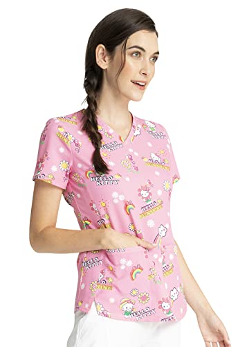 Tooniforms Women Scrubs Top V-Neck Print TF770, XL, Hello Kitty Sunshine