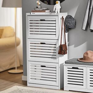 Haotian FSR108-W, White Shoe Cabinet with 3 Flip Drawers, Freestanding Shoe Rack with Hooks, Shoe Storage Cupboard Organizer Unit