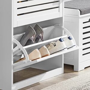 Haotian FSR108-W, White Shoe Cabinet with 3 Flip Drawers, Freestanding Shoe Rack with Hooks, Shoe Storage Cupboard Organizer Unit