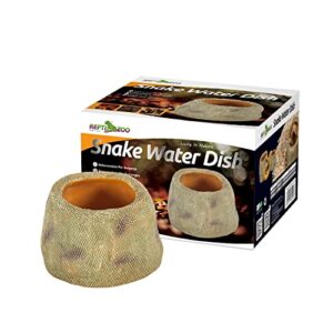 REPTIZOO Snake Water Bowl Terrarium Resin Rock Deep Snake Water Dish Anti-Overturning Reptile Bath Bowl(Medium)