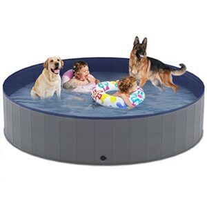 niubya foldable dog swimming pool, collapsible hard plastic, portable bath tub for pets dogs and cats, pet wading pool for indoor and outdoor, 71 x 12 inches