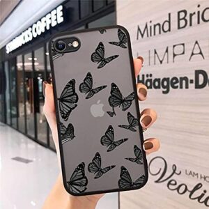 Jusy iPhone 7/8/SE 2020 Black Butterfly Case, Matte Soft TPU Bumper, Cute Print, Hard PC Back for Women & Girls