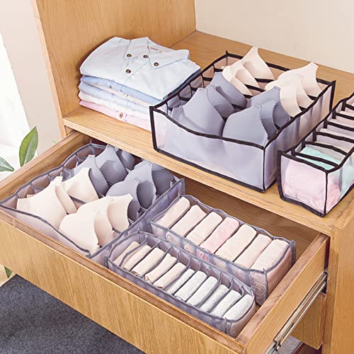 6 Pack Underwear Organizer, Drawer Organizer and Storage for Clothes, Foldable Washable Clothes Drawer Organizer, Clothing Organizer Drawer Divider 6/7/11 Compartments for Bra, Socks and Panties