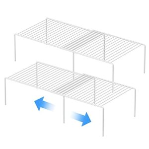 gedlire kitchen cabinet expandable shelf organizers set of 2, adjustable metal wire pantry storage shelves, plate dish organizer rack for cabinets, cupboard, counter, freezer, countertop, white