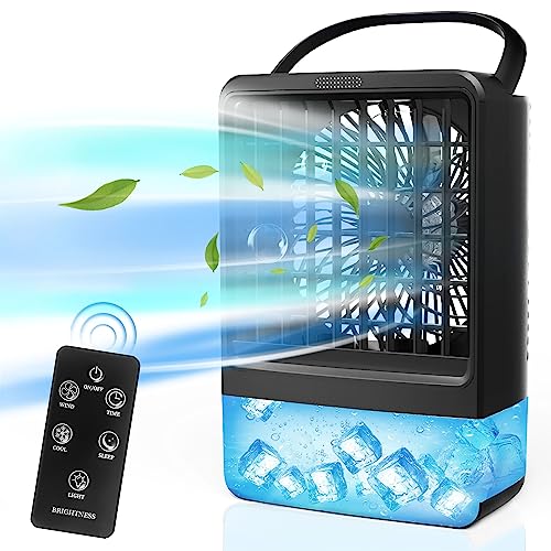 Portable Air Conditioner Cooling Fan, EEIEER Personal Desk Misting Humidifier Fan Mini Air Conditioners Evaporative Air Cooler Rechargeable Fans with Remote for Room Office Outdoor-Black