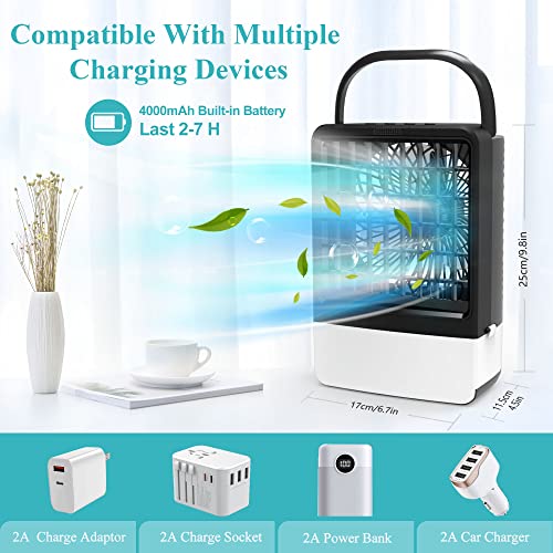 Portable Air Conditioner Cooling Fan, EEIEER Personal Desk Misting Humidifier Fan Mini Air Conditioners Evaporative Air Cooler Rechargeable Fans with Remote for Room Office Outdoor-Black