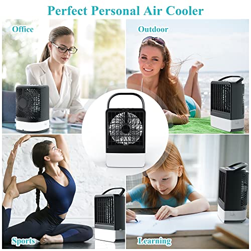 Portable Air Conditioner Cooling Fan, EEIEER Personal Desk Misting Humidifier Fan Mini Air Conditioners Evaporative Air Cooler Rechargeable Fans with Remote for Room Office Outdoor-Black