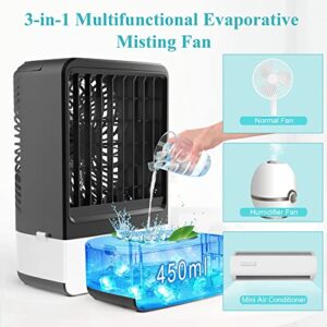 Portable Air Conditioner Cooling Fan, EEIEER Personal Desk Misting Humidifier Fan Mini Air Conditioners Evaporative Air Cooler Rechargeable Fans with Remote for Room Office Outdoor-Black