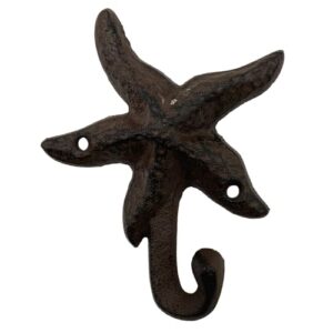 needzo cast iron starfish wall hook for hanging coats, keys, and robes, towel holder for bathroom wall, nautical decor beach decorations for home, 5 inches