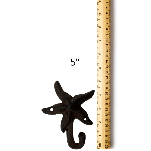 Needzo Cast Iron Starfish Wall Hook for Hanging Coats, Keys, and Robes, Towel Holder for Bathroom Wall, Nautical Decor Beach Decorations for Home, 5 Inches