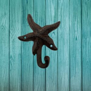 Needzo Cast Iron Starfish Wall Hook for Hanging Coats, Keys, and Robes, Towel Holder for Bathroom Wall, Nautical Decor Beach Decorations for Home, 5 Inches