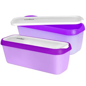 laxinis world ice cream containers – pack of 2 ice cream plastic containers with lids, 1.5 quarts, reusable, with non-slip base (purple)