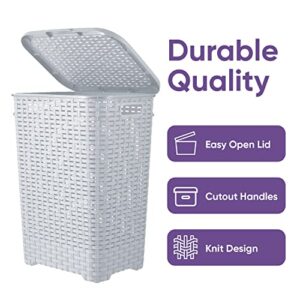 Plastic Laundry Hamper with Lid Laundry Hamper Basket, White Smoke 2 Pack Tall Cloths Hamper Organizer with Cut-out Handles. Space Saving for Laundry Room Bedroom Bathroom, Wicker Design 60 Liter