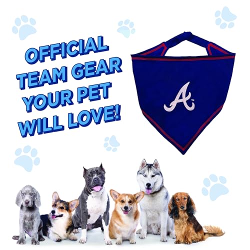Pets First MLB Atlanta Braves TIE Bandana, Large/X-Large. Dog Bandana Scarf Bib for Pet Cat Dog. The Ultimate Game-Day, Party Bandanna (BRV-3550) (BRV-3550-L-XL)