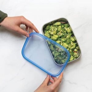 U Konserve Stainless Steel Rectangle Food Storage Bento Box Container, Leak Proof Silicone Lid Dishwasher Safe - Plastic Free, (25oz Cosmice Blue)