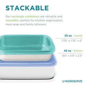 U Konserve Stainless Steel Rectangle Food Storage Bento Box Container, Leak Proof Silicone Lid Dishwasher Safe - Plastic Free, (25oz Cosmice Blue)