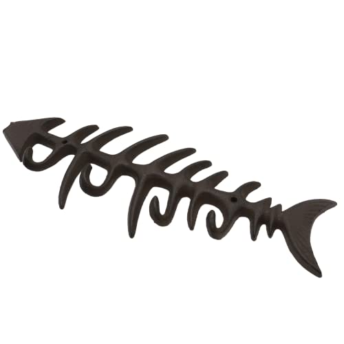 Needzo Cast Iron Faux Rusted Fish Skeleton Wall Hook, Nautical Themed Decor for Beach House, Lake House, or Home, Rustic Hooks for Towels, Keys, Coats, and More, 13 Inches