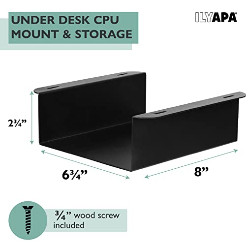Ilyapa CPU Under Desk Shelf, Black Under Desk PC Mount, Steel Computer Under Desk Mount, Under Desk Storage Shelf for Home, Office, Desks - 2.75 x 6.75 x 8