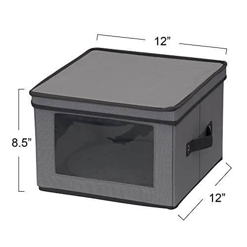 Household Essentials Dinner Plate Storage Box, Strong Frame and Handles, Windowed Panel, Fully Removable Lid, Stackable and Foldable, Perfect for Preserving Your Dinnerware, Gray