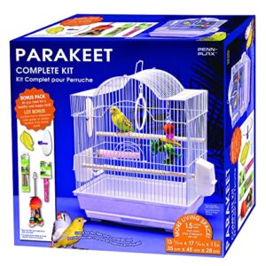 PENN-PLAX Small Bird Starter Kit with Birdcage and Accessories – Great for Parakeets, Lovebirds, Parrotlets, Finches, Canaries, and More – Arch Style Cage – White