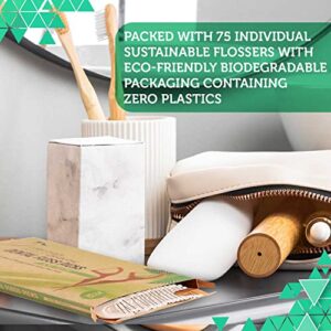 Organic Dental Floss Picks - Natural Biodegradable Floss Sticks with Strong Bamboo Charcoal Thread & Vegan Corn Starch Handle - No Plastics & No Artificial Flavours - Eco-Friendly Kids Flossers